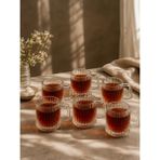 Yzhome 6 Lı Cam Kulplu Çizgili Çay Bardağı Bardak Kupa 150ML - Şeffaf