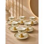 Yzhome Acar 6 Kişilik Lüks Porselen Ayaklı Gold Yaldızlı Desenli Kahve Fincan Takımı Seti 100ML - Beyaz- Renkli