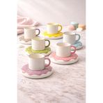 YzHome Acar 6 Kişilik Lüks Porselen Donut Tabaklı Renkli Çay Fincan Takımı, 150ml yz.PORJ-08933