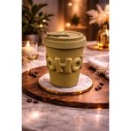 YzHome Acar Porselen Kupa Bardak, Silikon Kapaklı, Kahverengi, 400ml