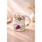 YzHome Acar Porselen Lüks Büyük Boy Desenli Çay Kahve Bardağı, 400ml, Beyaz yz.KAI-09356