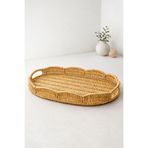 YzHome Oval Hasır Tepsi Servis Sunum Tepsisi 43 x 29 cm, Sarı