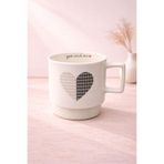 YzHome Porselen Kahve Çay Bardağı, Kalp Desenli, 325ml, Beyaz yz.ROLL-09018