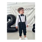 Z KİDS Siyah Kareli Salopet Gömlek Tulum Papyon Erkek Bebek Çocuk Takım
