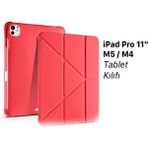 Z-Mobile iPad Pro 11" M5 2025/M4 2024 Uyumlu Kılıf Üçe Katlanan Kalem Bölmeli Standlı Tablet Kılıfı Uyandırma Özellikli - Kırmızı