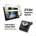 Z-Mobile Tesla Model Y Juniper 2025 15.4 inç 2in1 Ekran Koruyucu Uygulama Aparatlı Ön ve Arka Temperli Cam Koruyucu Parlak ZORE