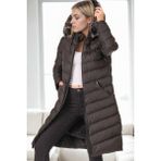 Z9690 Dewberry Kürklü Kapşonlu Bayan Kaban-Siyah - XL