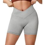 ZAAYO Gym Şort Kadın V Cross 5 inç Spor Pantolonu Kısa Scrunch Butt High Waist Tayt Yaz Yoga Fitness Koşu için, #4 Açık gri, XL