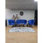 Zafir Gold Kaplama Tel Ayak Papatya Çay Seti Koltuk Takımı , Balkon, Salon, Ofis, Cafe Koltuk Takımı - Mavi - Tek Ebat