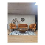 Zafir TEDDY Takım Siyah Boyalı Telli Ayak Çay Seti Koltuk - Berjer , Balkon, Salon, Ofis Kiremit Renk 40 x 125 Boyut/Ebat