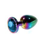 Zaga Oyun Metal Rainbow Taşlı Mavi Anal Plug Orta Boy