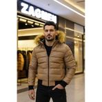 Zagmen Erkek Kürk Yaka Şişme Suni Deri Mont Taba