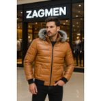 Zagmen Erkek Suni Deri Şişme Mont - Hardal
