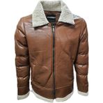 Zagmen Z01037 Erkek Yakası Kürklü Fermuarlı Deri Ceket - Z01037 - Açık Kahverengi - ST01037-Açık Kahverengi-S