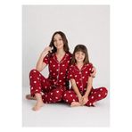 zahider anne kız pamuklu kalp desenli düğmeli yazlık kısa kollu pijama takımı