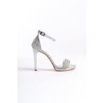 zaınexpress Üç Sıra Gümüş Taşlı 11cm Topuklu Sandalet Abiye Stiletto Kadın Ayakkabı