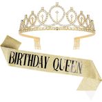 Zalingo Kadınlar için doğum günü tacı ve kuşak, altın doğum günü kraliçesi, Birthday Queen kuşak ve suni elmas taç seti, doğum günü dekorasyonu hediyeleri 30. 40. 50. 60. doğum günü