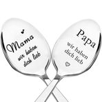 Zalingo Paslanmaz çelik kaşık, Papa Mama "wir haben dich lieb, baba, anne, kahve, tatlı kaşığı, baba, anne için doğum günü hediyesi, kişiselleştirilmiş hediye
