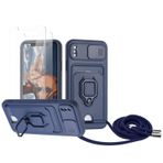 Zallagre için iPhone XS Max asmak için cep telefonu kılıfı,[2 adet Ekran Koruyucu],Slayt Kamera Kılıfı,Kart Yuvaları,Halka Tutucu Destek Standı,telefonu zinciri-Deniz mavi