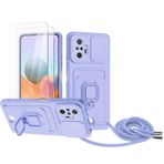 Zallagre için Redmi Note 10 Pro asmak için cep telefonu kılıfı,[2 adet Ekran Koruyucu],Slayt Kamera Kılıfı,Kart Yuvaları,Halka Tutucu Destek Standı,telefonu zinciri-Mor