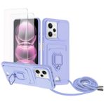 Zallagre için Redmi Note 12 5G/Xiaomi POCO X5 asmak için cep telefonu kılıfı,[2 adet Ekran Koruyucu],Slayt Kamera Kılıfı,Kart Yuvaları,Halka Tutucu Destek Standı,telefonu zinciri-Mor