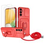 Zallagre için Samsung Galaxy A13 5G/A04S asmak için cep telefonu kılıfı,[2 adet Ekran Koruyucu],Slayt Kamera Kılıfı,Kart Yuvaları,Halka Tutucu Destek Standı,telefonu zinciri-Kırmızı