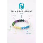 Zamansız Moda BSY-ABDT-020881 Balık Burcu Taşlarından Oluşan Doğal Taş Bileklik 8 Mm Küre Kesim - Burç Bilekliği