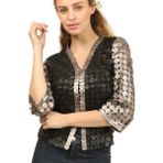 Zamback Hakiki Deri'den Pullu Kadın Bolero Ceketi - XL - Siyah