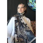 Zambak Çiçek Desen Siyah Soft Pamuk Şal - Çok Renkli