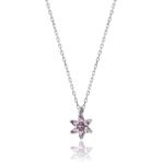 Zanaat Silver 925 Ayar Gümüş Ametist Taşlı Rodyumlu Nilüfer Çiçeği Kolye - Mor - Gri