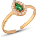 Zanaat Silver 925 Ayar Gümüş Ayarlanabilir Zümrüt Yeşil Damla Taşlı Yüzük - Rose Gold - Yeşil