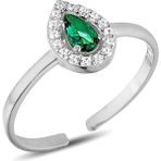 Zanaat Silver 925 Ayar Gümüş Ayarlanabilir Zümrüt Yeşil Damla Taşlı Yüzük - Yeşil - Gümüş
