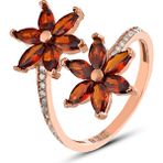 Zanaat Silver 925 Ayar Gümüş Garnet Taşlı Rose Nilüfer Kamelya Çiçeği Ayarlanabilir Yüzük - -- - Rose Altın