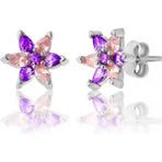 Zanaat Silver 925 Ayar Gümüş Rodyum Kaplama Ametist-Pembe Taşlı Nilüfer Çiçeği Küpe - Beyaz - Pembe