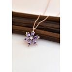 Zanaat Silver 925 Ayar Gümüş Zincirli Ametist Taşlı Rose Kaplama Lotus Kamelya Çiçeği Kolye - Mor - 45 cm
