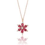 Zanaat Silver 925 Ayar Gümüş Zincirli Rubi Taşlı Rose Lotus Kamelya Çiçeği Kolye - Kırmızı - 45 cm