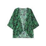 ZANZEA Kadınlar için ince yazlık örgü ceket, leopar desenli, bol bikini örtüsü, uzun kollu, uzun örgü ceket, kimono hırka, Yapraklar-yeşil, M