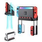 ZAONOOL Nintendo Switch ve Switch OLED için duvar askısı, duvar askısı, 5 oyun kartı tutucu ve 4 Joy Con kancalı, Switch konsolunun güvenli saklanması, siyah