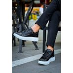 Zapatos KB309 Erkek Günlük Bağcıklı Fermuarlı Croco Desenli Cilt Spor Sneaker Ayakkabı Cbt - Siyah - 001-Siyah