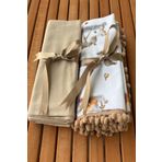zarafet concept Karamel 2 Adet Ponponlu Pazen Bebek Battaniye %100 Pamuk (100X100) 2 Adet Ağız Mendili Hediye