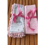 zarafet concept Pembe 2 Adet Ponponlu Pazen Bebek Battaniye %100 Pamuk (100X100) 2 Adet Ağız Mendili Hediye