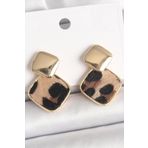 Zarif Kadın için Golden Pirinç Sallant Kare Leopar Desen Butik Küpe