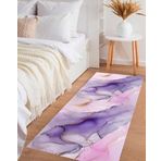 Zarif Mor Altın Mermer Parça Halı 80 x 300 cm - Yumuşak Kaymaz Mutfak Paspası Yıkanabilir Halı Kız Odası Yemek Odası Banyo Ofis Kreş için - Lüks Modern Tasarım