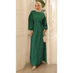 Zaure Kadın Tesettür Kuşaklı Elbise - Yeşil - 38 - 40