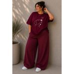 ZAVIXO Kadın Büyük Beden Oversize Köpek Baskılı 2'li Eşofman Takımı Rahat Pamuklu Kalıp Günlük Streetwear Bordo XL 2XL 3XL 4XL 5XL 6XL 7XL 8XL 9XL