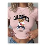 ZAVIXO -KADIN California Bear Baskılı Crop Tişört %100 Pamuk