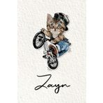 Zayn: Cahier personnalisé avec prénom Zayn | Cadeau d'anniversaire pour enfant, garçon, homme, copain ... | Chat à bicyclette | 110 pages lignée, Petit Format 6x9 pouces (15,24 x 22,86 cm)