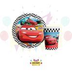 Zayna's Cars Arabalar Temalı Karton Tabak ve Bardak Seti 8 Li - Doğum Günü Parti Seti Malzemeleri - Kırmızı - Siyah