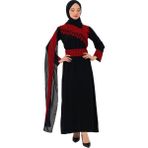 Zaytoon Kadın Elbise – Kırmızı Nakışlı Beyaz Filistin Geleneksel Elbisesi - Siyah - 3XL