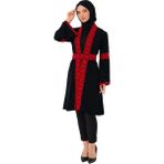 Zaytoon Tesettür Kaban Filistin Nakışlı Kırmızı Siyah Kısa Kaban Abaya Kadın